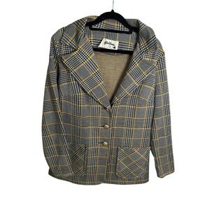 Fire Islander Vintage 70s Retro Black Yellow Plaid Blazer Jacket Size 13/14
